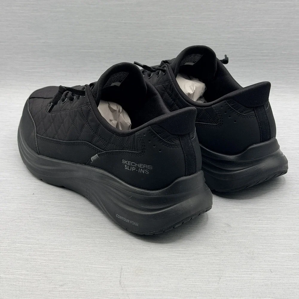 Skechers Cozy Fit Men's 11 Wide 2E Slip Ins Shoes Black Quilted No Tie Walking